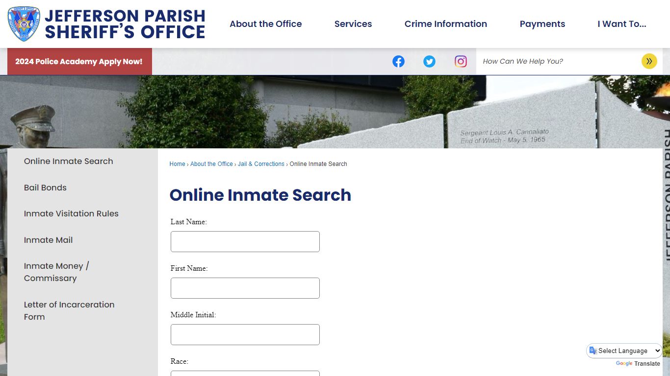 Online Inmate Search - Jefferson Parish Sheriff, LA