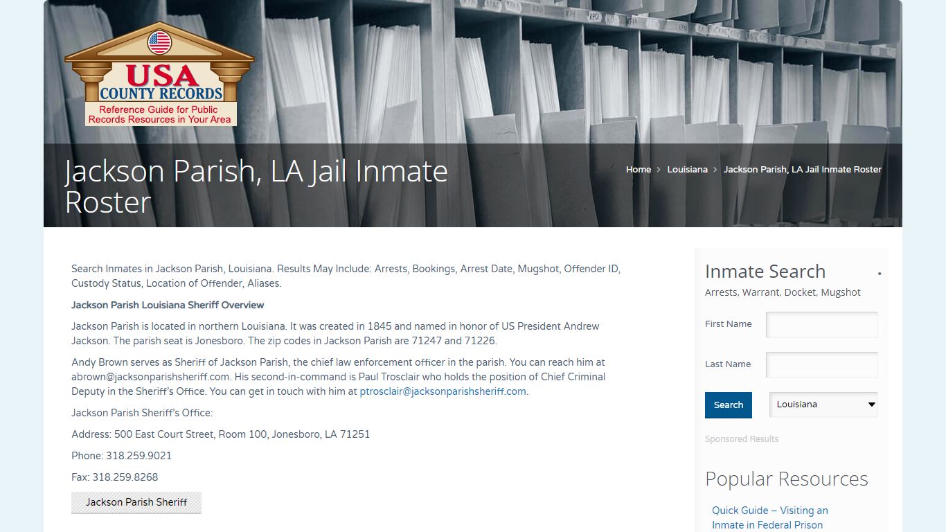 Jackson Parish, LA Jail Inmate Roster | Name Search - USA County Records